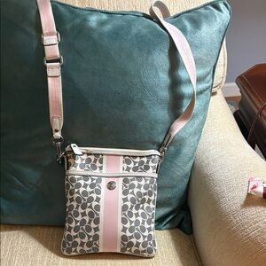 Coach Signature Pink and Gray Crossbody Bag